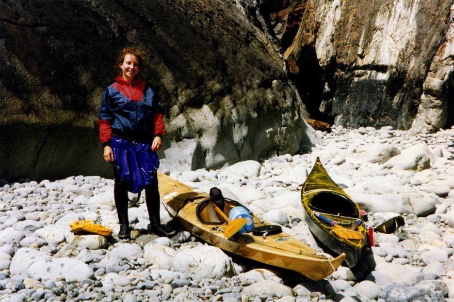 Sea kayaks on boulder beach