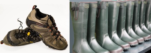 Hiking shoes and wellingtons